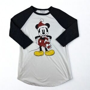 Disney Mickey Mouse Christmas Raglan Tee Small Santa Hart Scarf Shirt Holiday